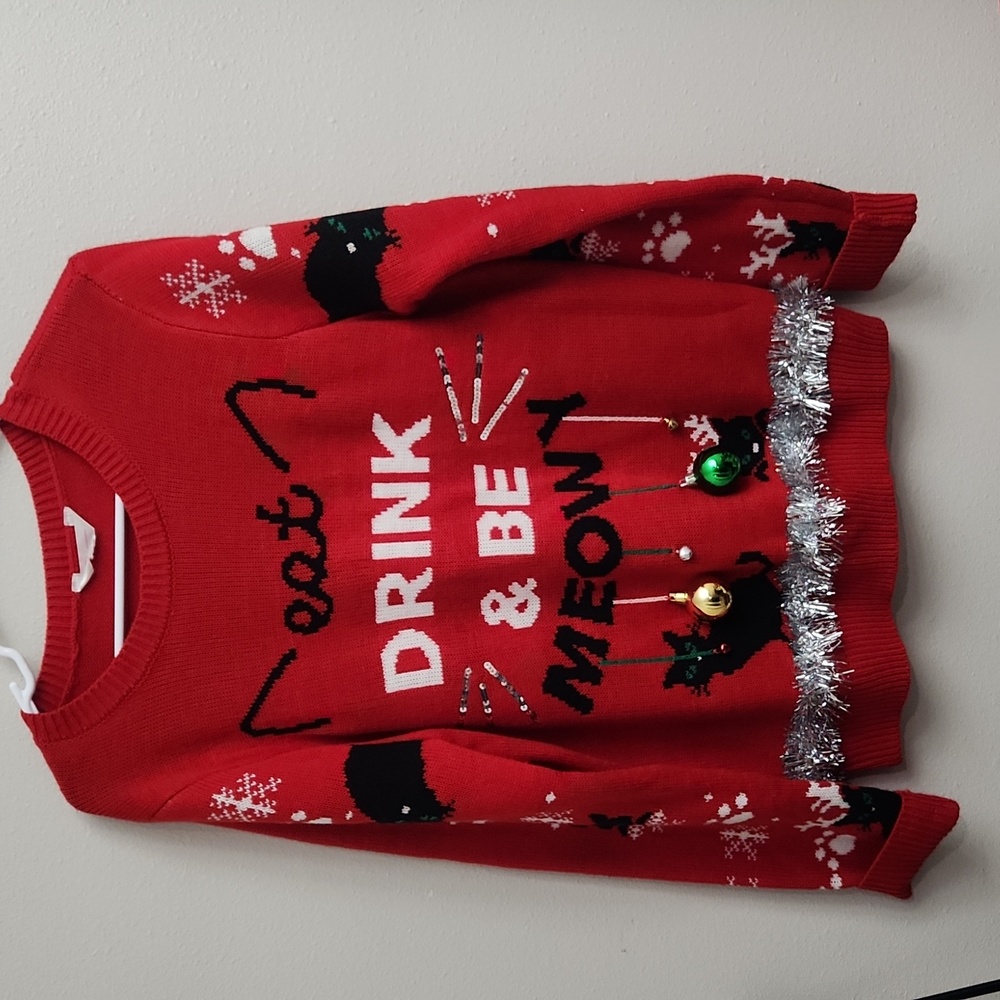 🎅🏼 Eat, Drink, & Be Meowy Ugly Christmas Sweater 🎄 cat